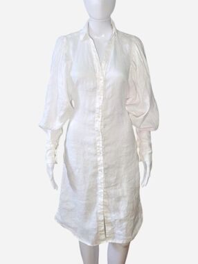 H&M x Johanna Ortiz collab white linen shirt dress with sash belt Size Small